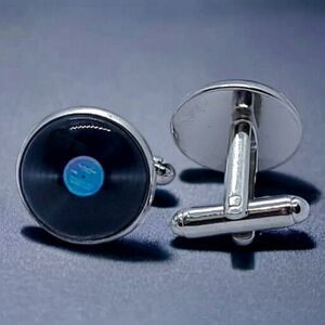 Formal Cufflinks Hip Hop Vinyl 45 Record Blue Black Silver DJ Tuxedo Prom Party